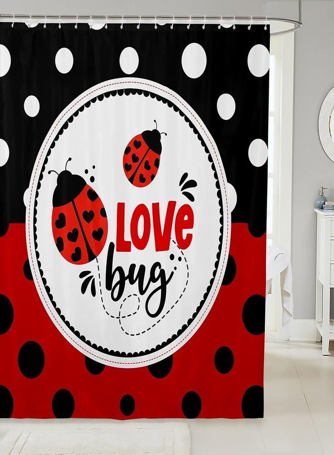 Homewish Ladybug Shower Curtain Wave Point Bathroom Shower Curtain Set for Kids Adult Red and Black Bath Curtain Cute Ladybug Waterproof Curtains Room Decor 72 x 72 Inch - Image 1